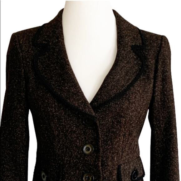 Semantiks Blazer Brown Tan Wool Blend Tweed Button Front Pockets Fitted Size 0 - Picture 4 of 13